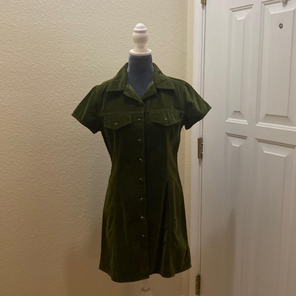 EXPRESS adorable dark green front button dress